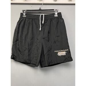 Nassau Bahamas swim trunks Mens Large Black Embroidered Shark Destination Lined‎